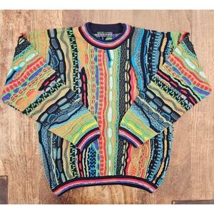 Vintage Tundra Canada Sweater Men Medium Multicolor 3D Knit Abstract Coogi Style
